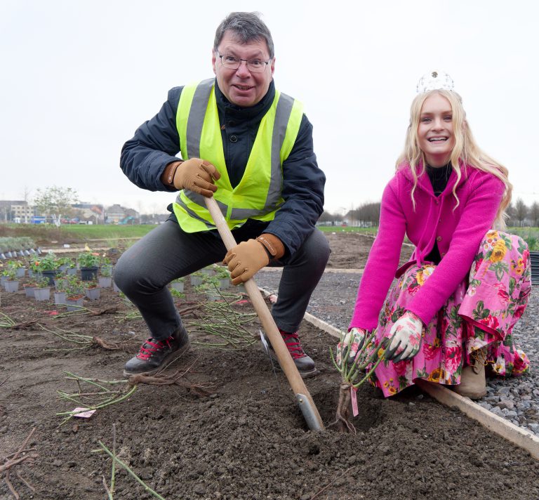 Mehr über den Artikel erfahren IGA 2027: Rosenkönigin Theresa Hildebrandt pflanzt erste Rose