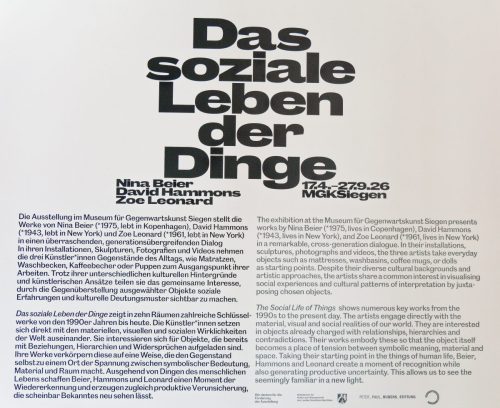 Das soziale Leben der Dinge - Nina Beier - David Hammons - Zoe Leonard - MGK Siegen